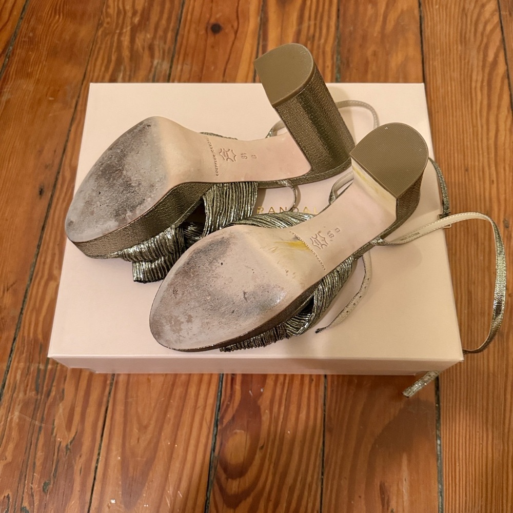 Loeffler Randall Metallic Gold Heels with Bow - Picture 3 of 5
